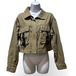 LILAC SUNSET Khaki Utility Cropped Jacket Size M Quirky Unique Streetwear Zip Up